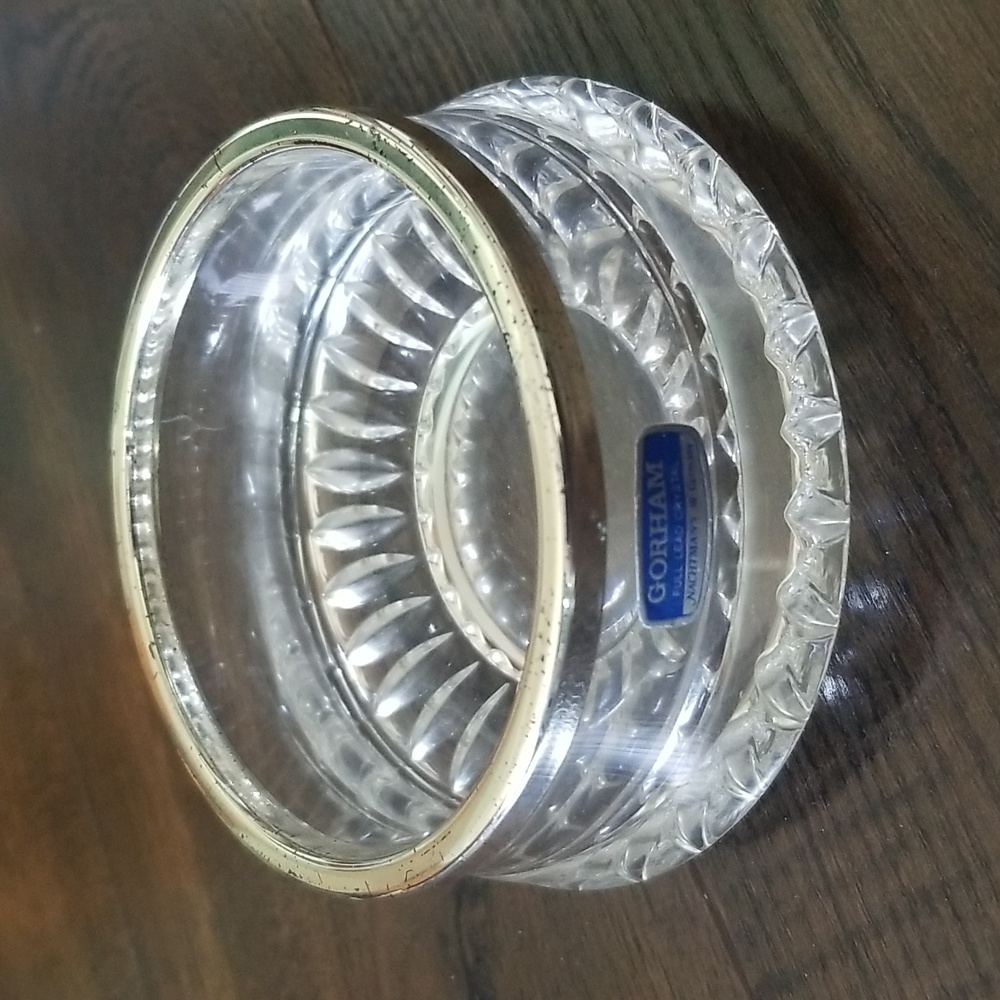Gorham lead crystal wine coaster, bowl with silver rim.